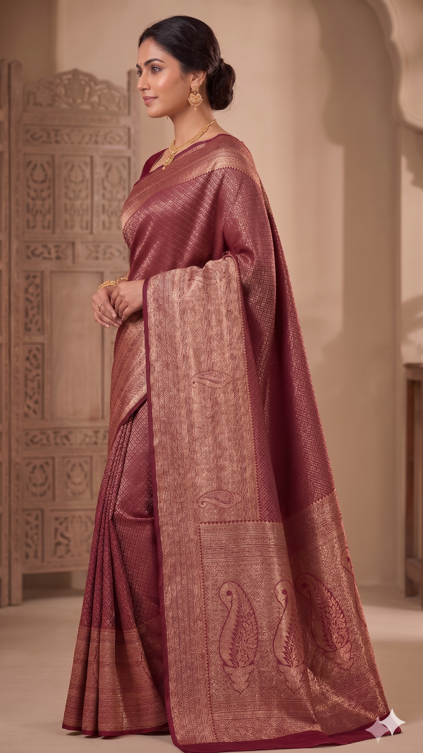 Maroon Woven Design Art Silk Kanjivaram Saree