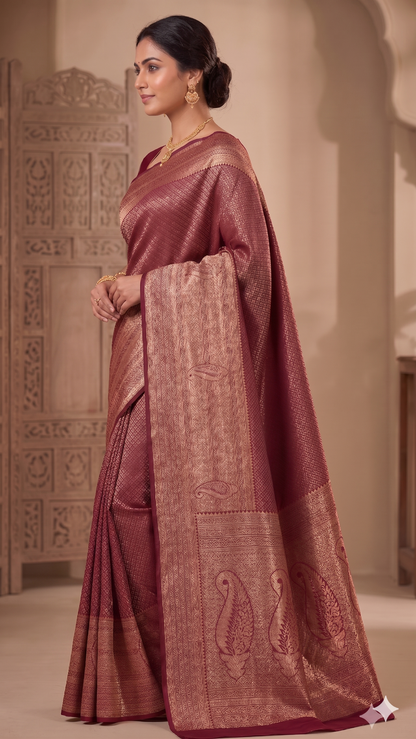 Maroon Woven Design Art Silk Kanjivaram Saree