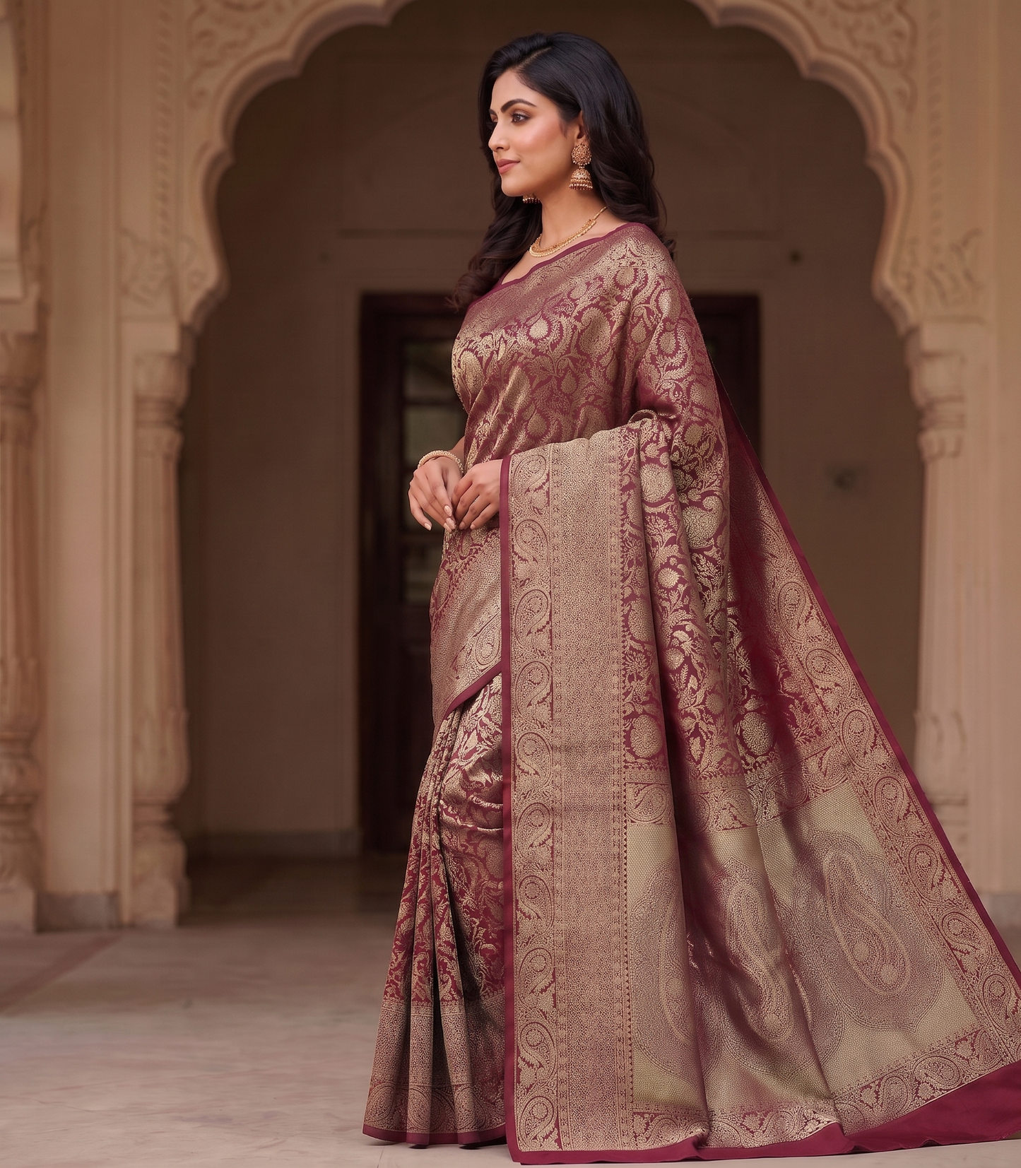 Maroon Woven Design Art Silk Kanjivaram Saree