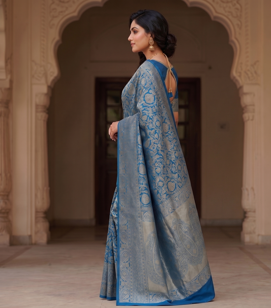Dark Blue Woven Design Art Silk Kanjivaram Saree