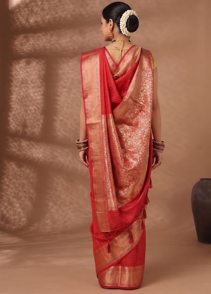 Red Woven Design Art Silk Saree