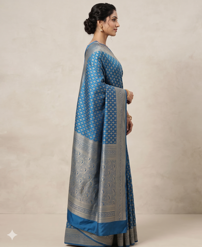 Dark Blue Woven Design Art Silk Kanjivaram Saree