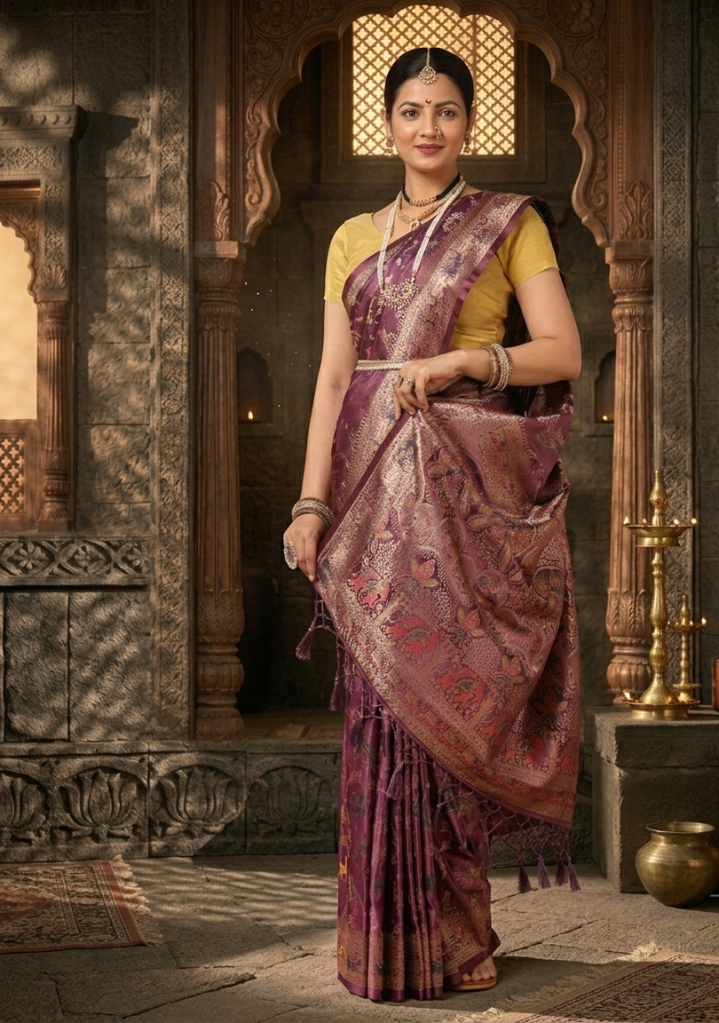 Lavender Woven Design Satin Saree