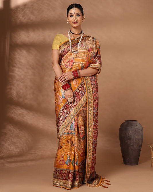 Mustard Woven Design Viscoris Saree