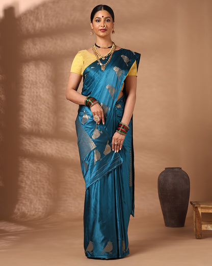 Dark Blue Woven Design Crape Saree