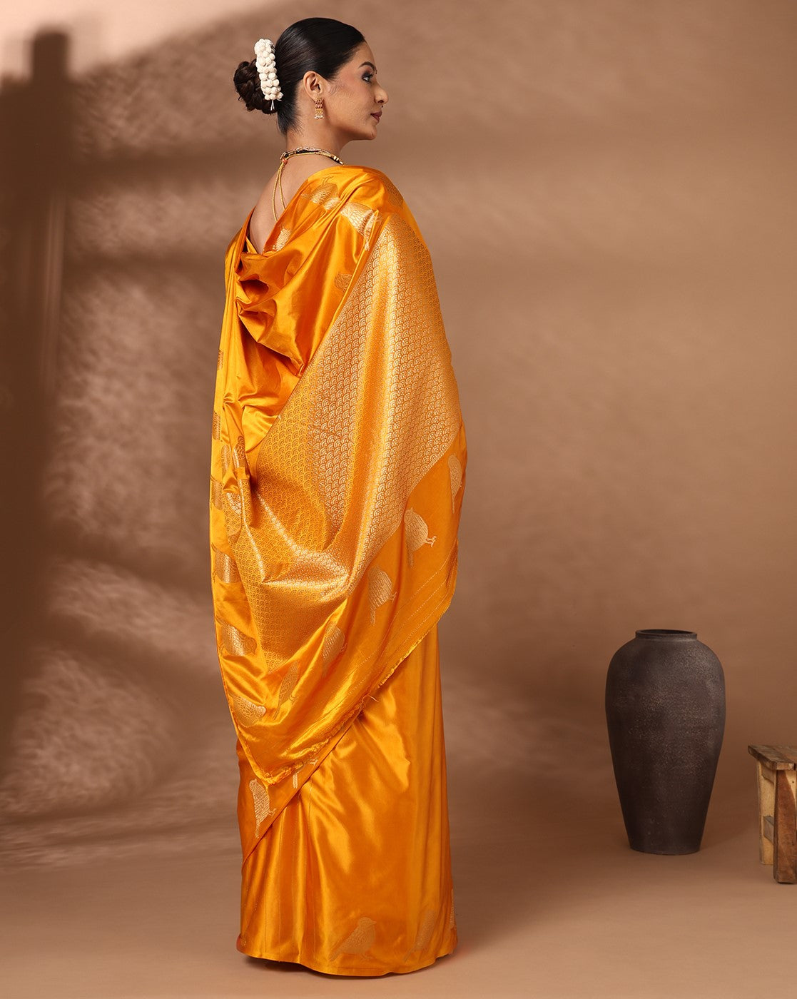 Mustard Woven Design Crape Saree