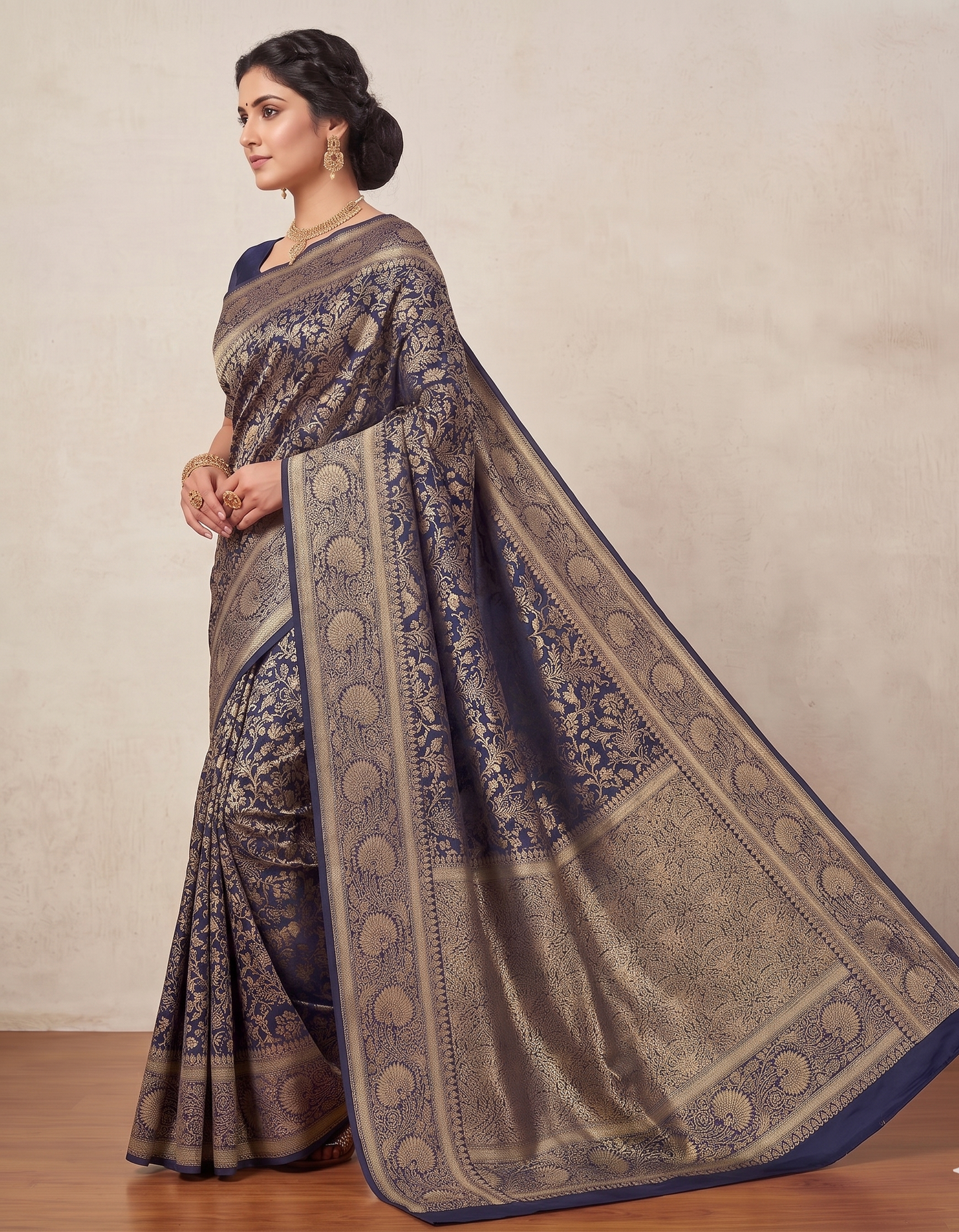 Navy Blue Woven Design Art Silk Kanjivaram Saree