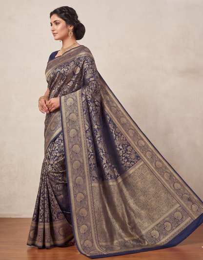 Navy Blue Woven Design Art Silk Kanjivaram Saree