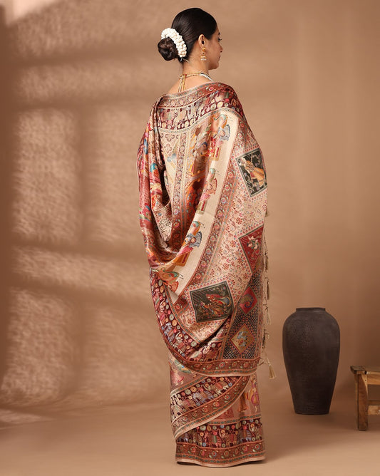 Cream Woven Design Viscoris Saree
