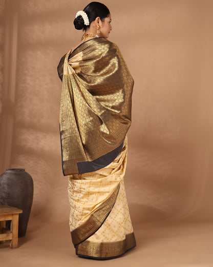 Off White Navy Woven Design Balaton Saree