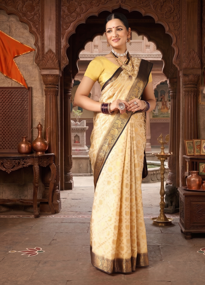 Off White Black Woven Design Balaton Saree