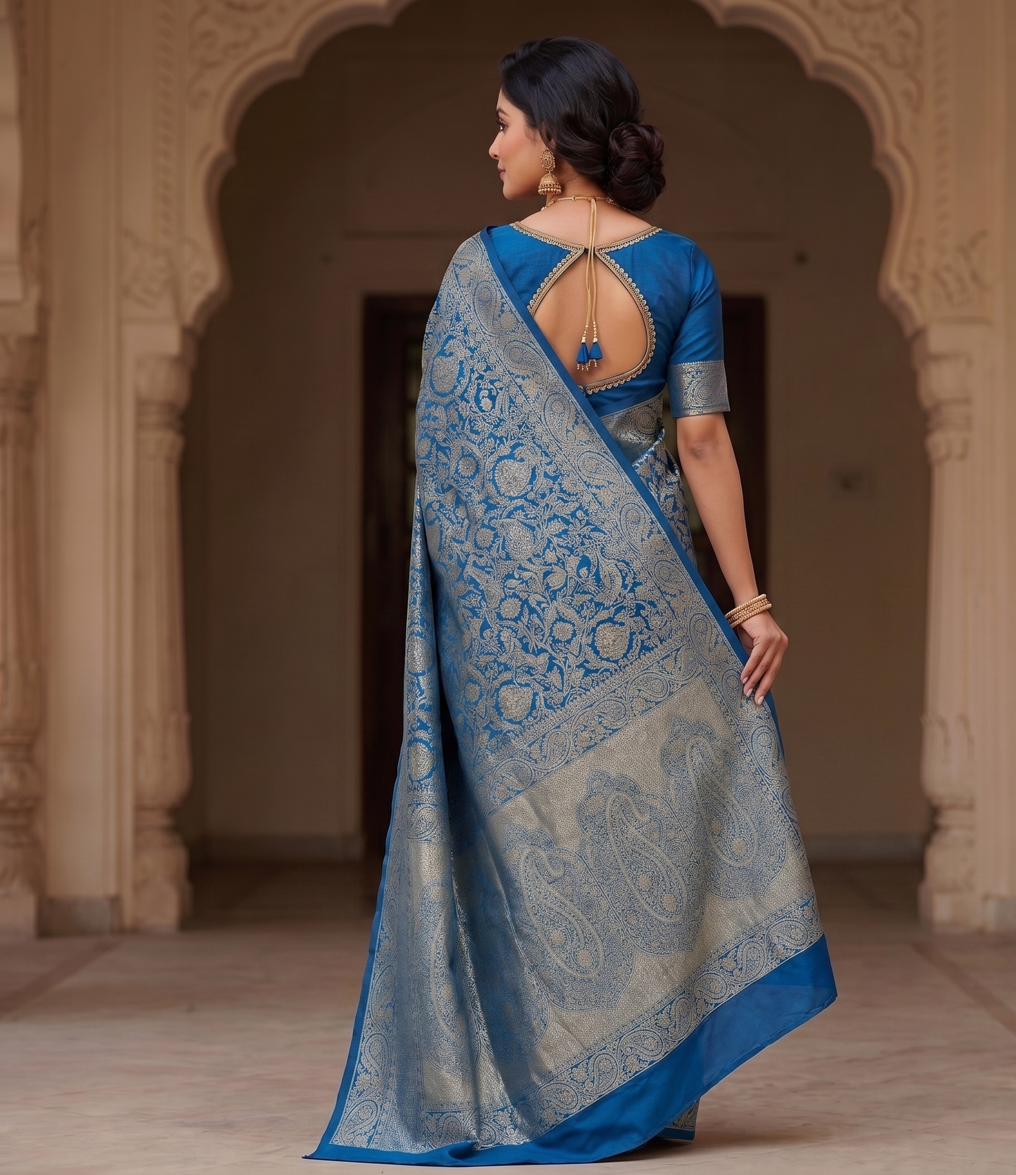 Dark Blue Woven Design Art Silk Kanjivaram Saree