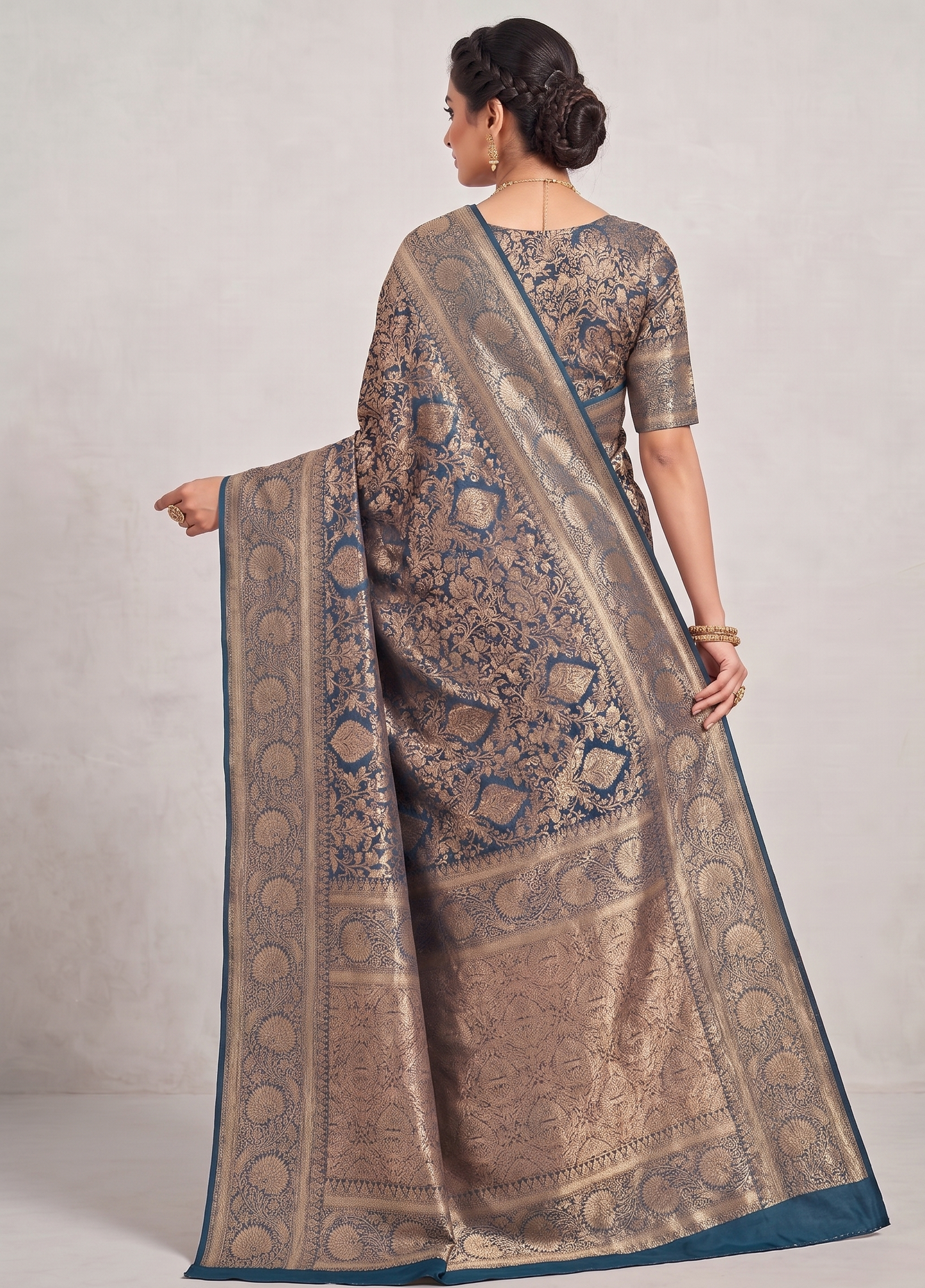 Dark Blue Woven Design Art Silk Kanjivaram Saree