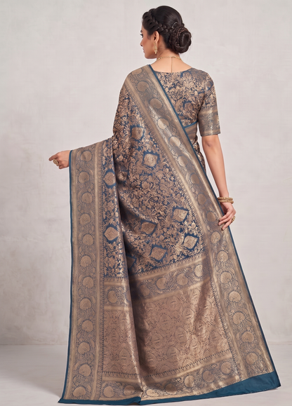 Dark Blue Woven Design Art Silk Kanjivaram Saree