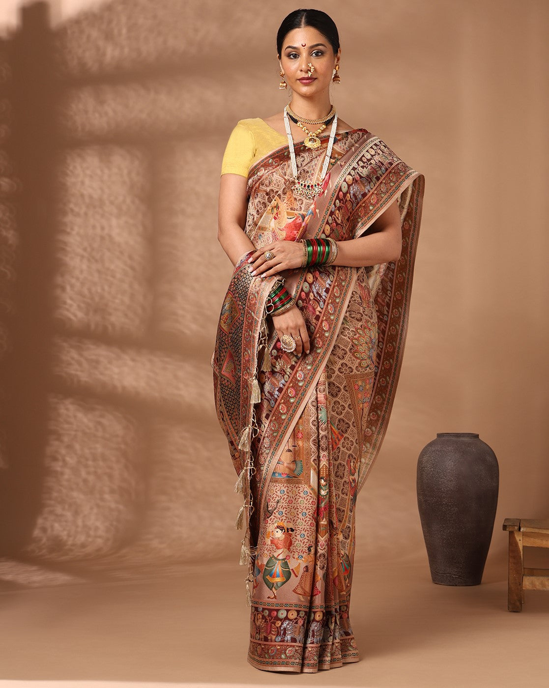 Cream Woven Design Viscoris Saree