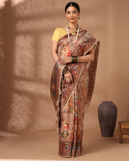Cream Woven Design Viscoris Saree