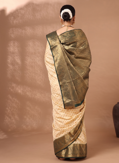 Off White Green Woven Design Balaton Saree