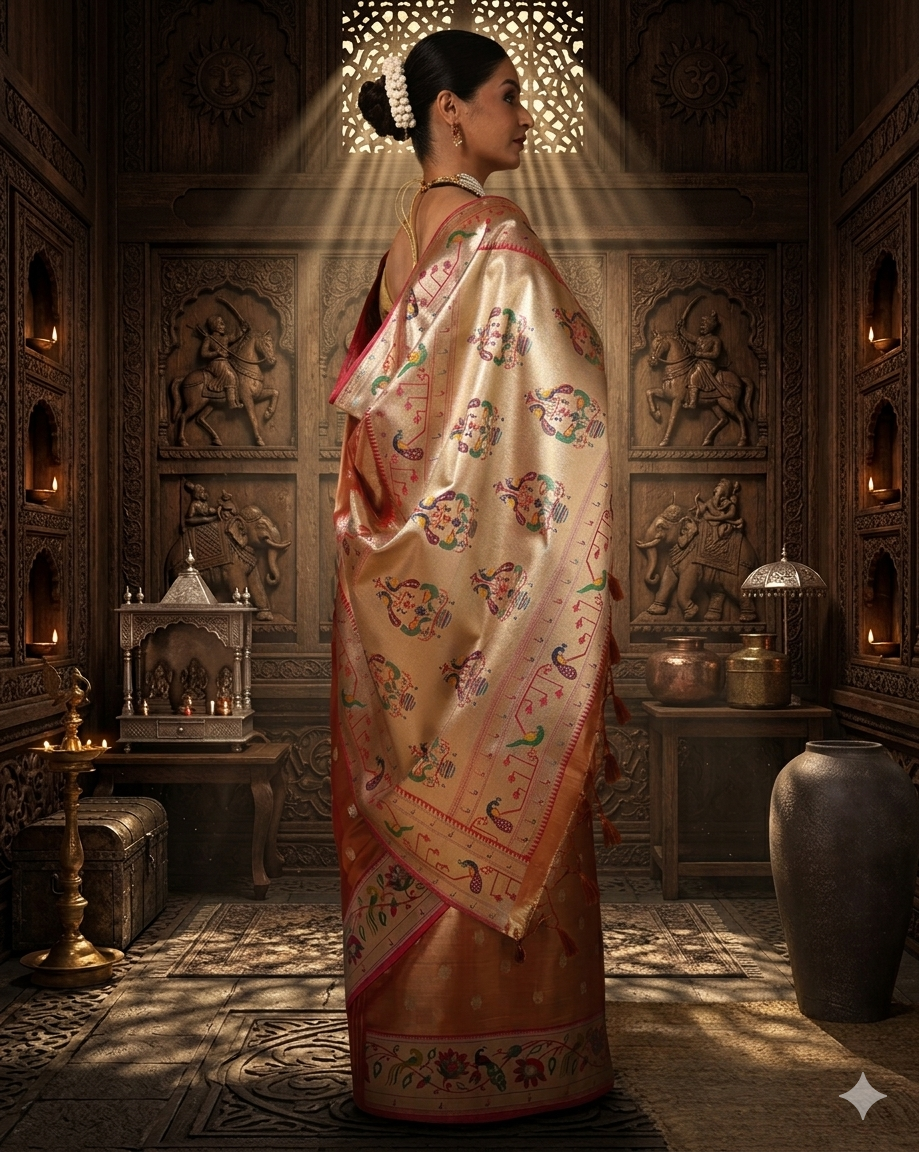 Orange Woven Design Viscoris Saree
