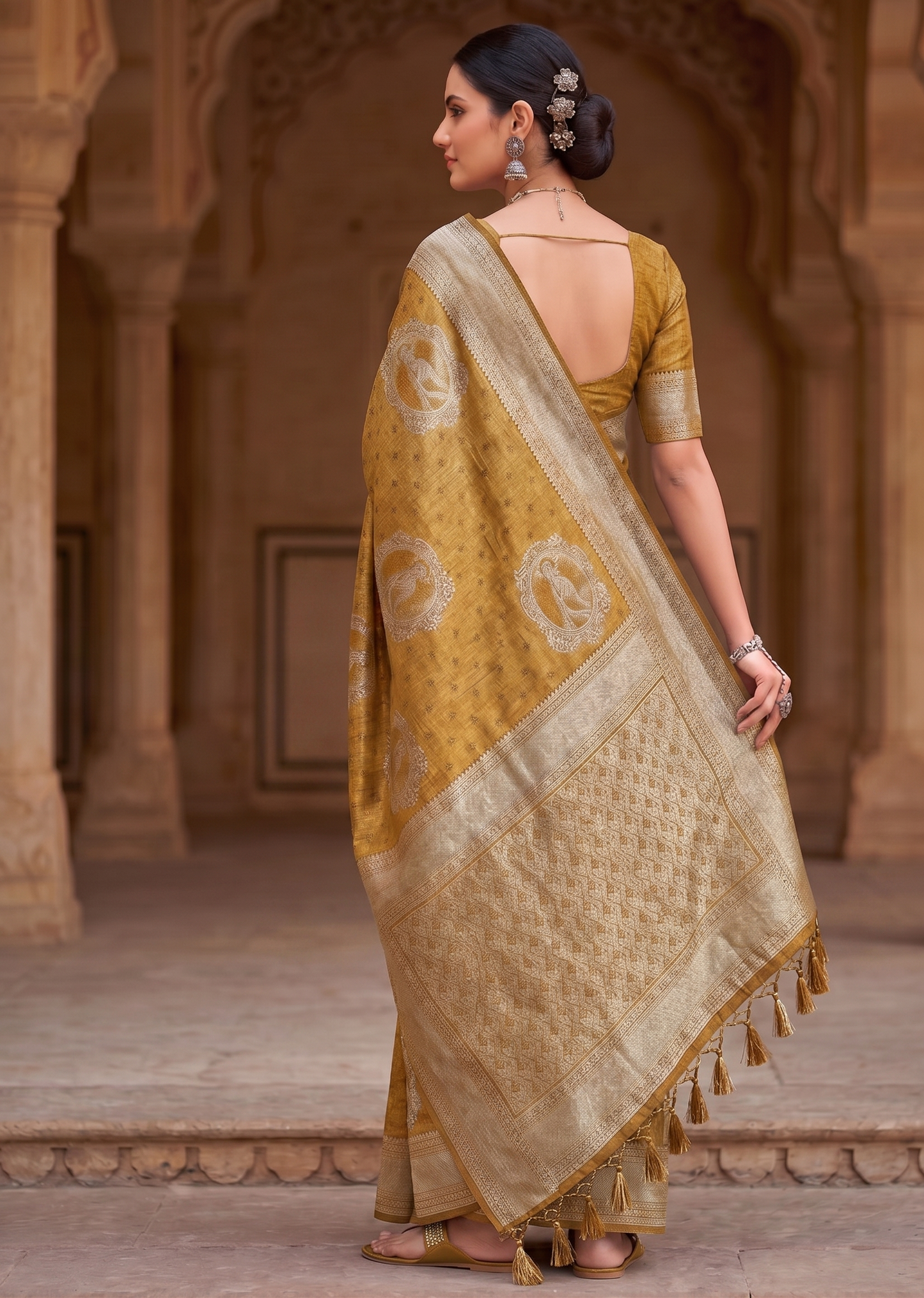 Mustard Woven Design Kanjivaram Saree