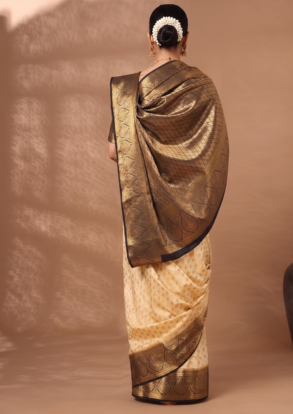 Off White Navy Woven Design Balaton Saree