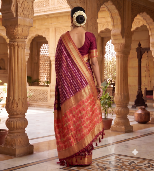 Wine Woven Design Kanjivaram Saree