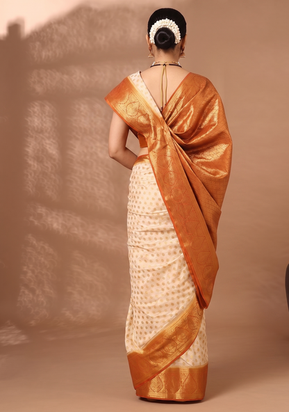Off White Mustard Woven Design Balaton Saree