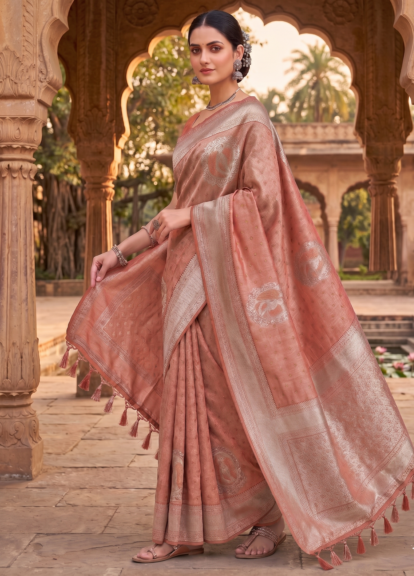Peach Woven Design Kanjivaram Saree