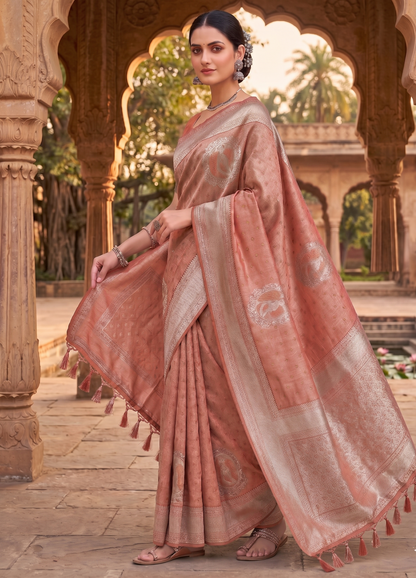 Peach Woven Design Kanjivaram Saree