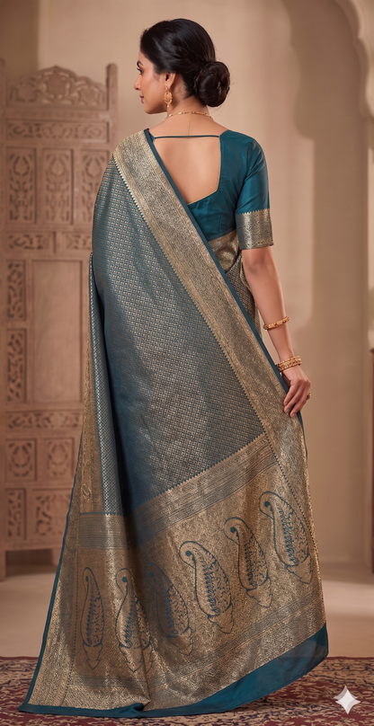 Dark Blue Woven Design Art Silk Kanjivaram Saree
