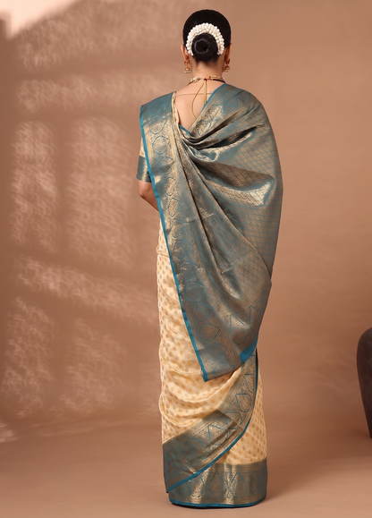 Off White Dark Blue Woven Design Balaton Saree
