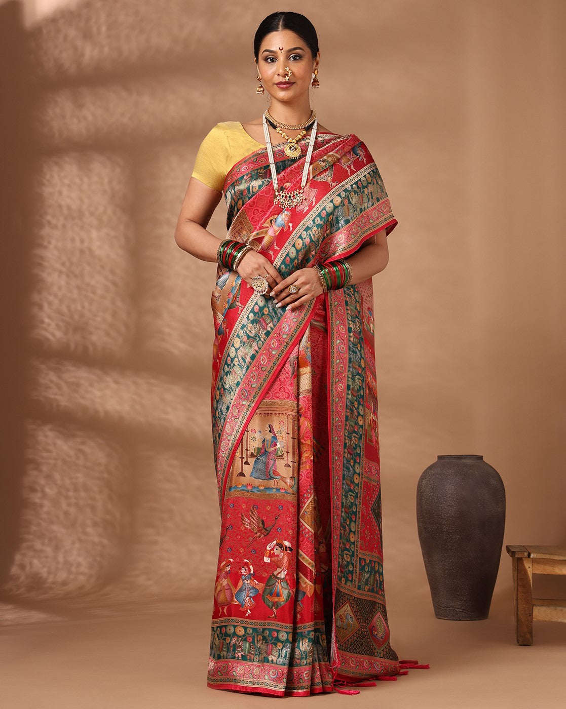 Rani Pink Woven Design Viscoris Saree