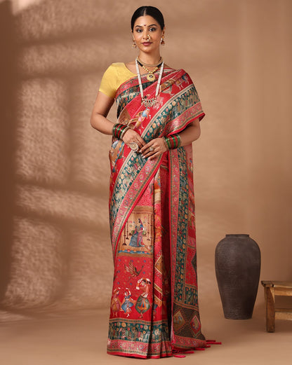 Rani Pink Woven Design Viscoris Saree