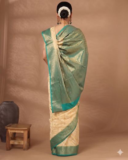 Off White Dark Blue Woven Design Balaton Saree