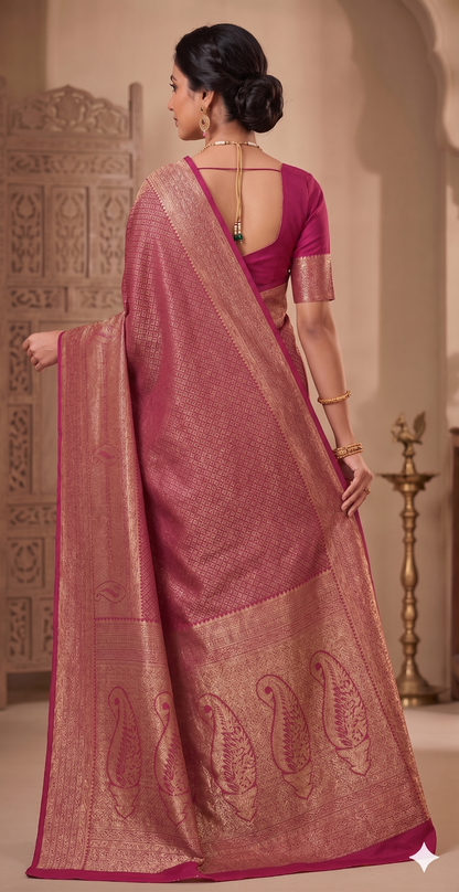 Magenta Woven Design Art Silk Kanjivaram Saree