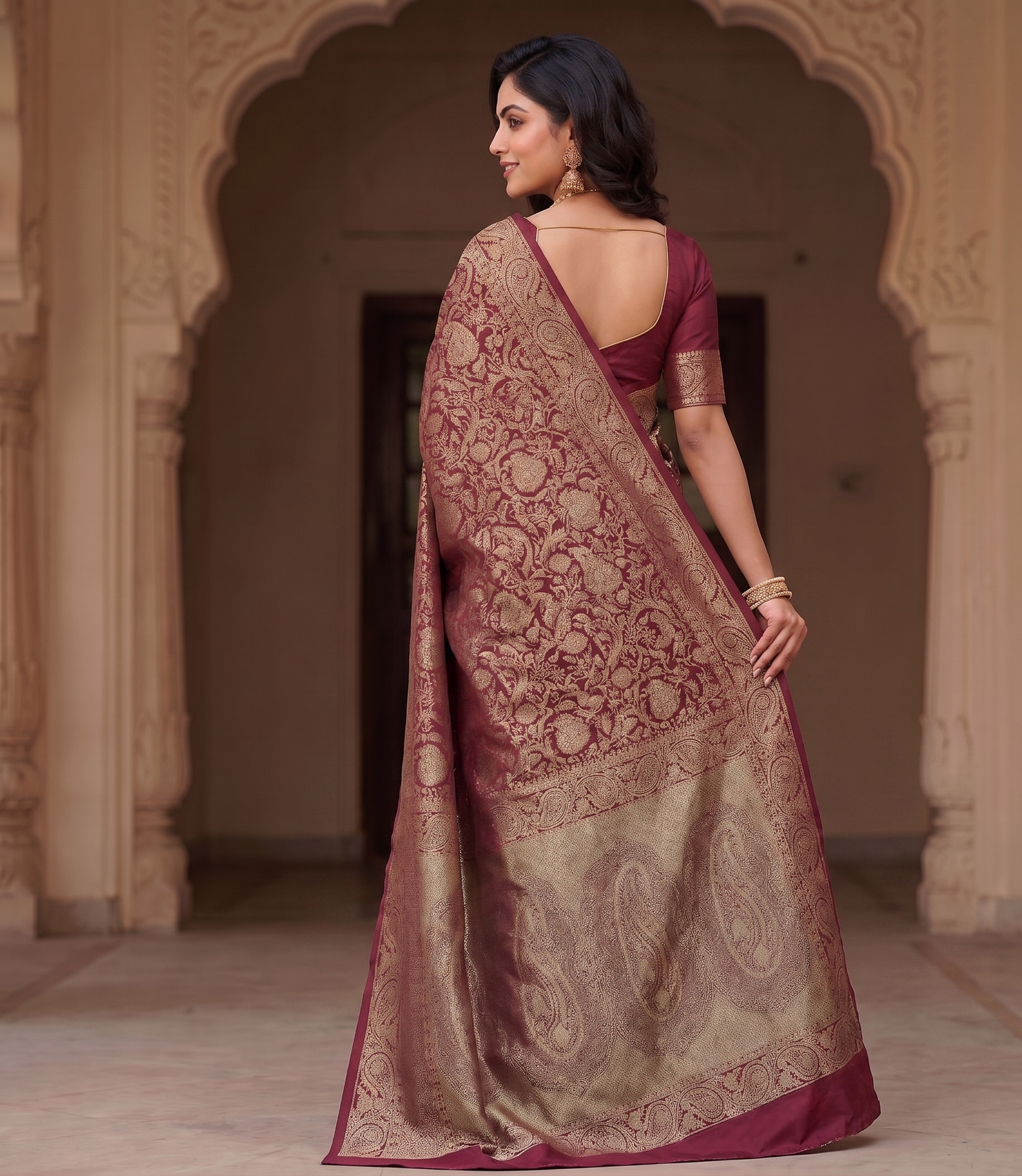 Maroon Woven Design Art Silk Kanjivaram Saree
