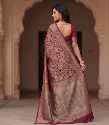 Maroon Woven Design Art Silk Kanjivaram Saree