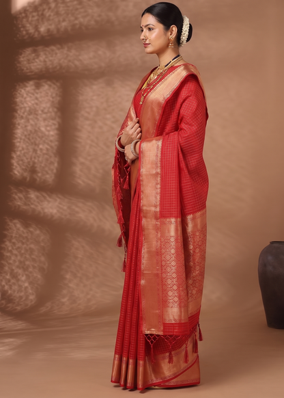 Red Woven Design Art Silk Saree
