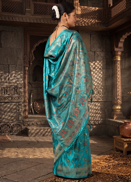 Dark Blue Woven Design Satin Saree