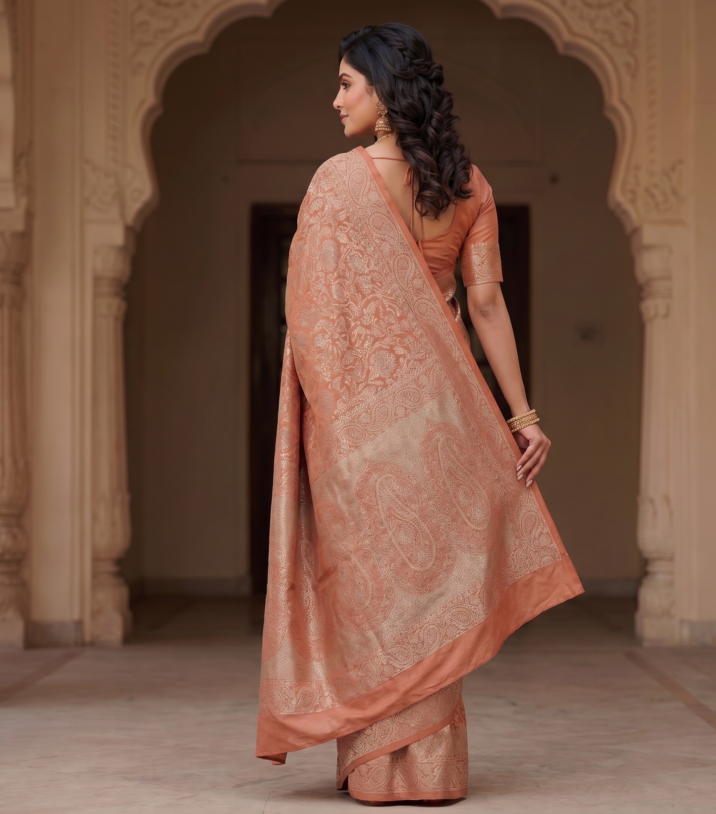 Orange Woven Design Art Silk Kanjivaram Saree