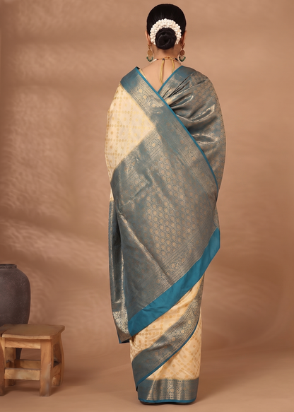 Off White Blue Woven Design Balaton Saree