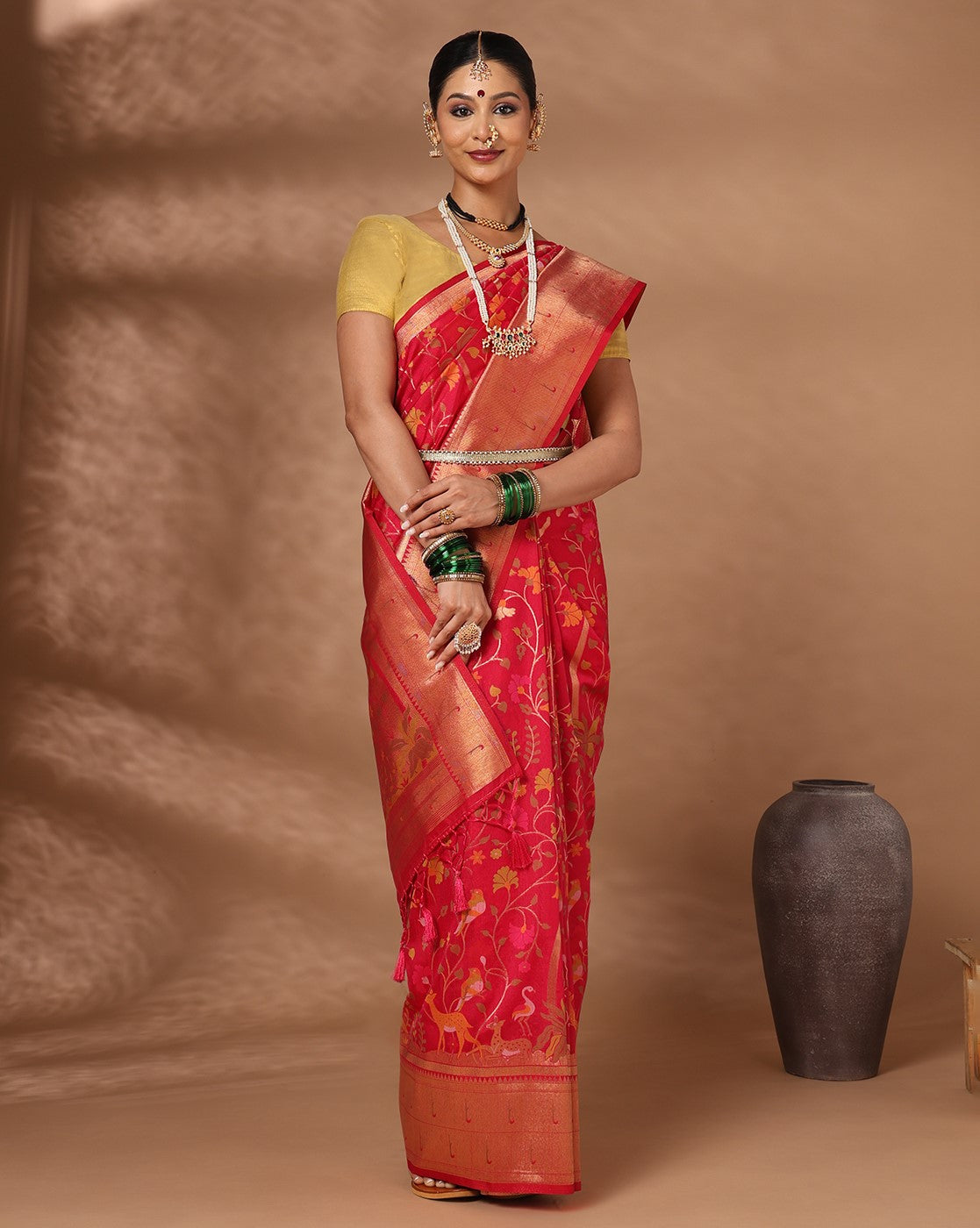 Rani Pink Woven Design Dola Silk Saree
