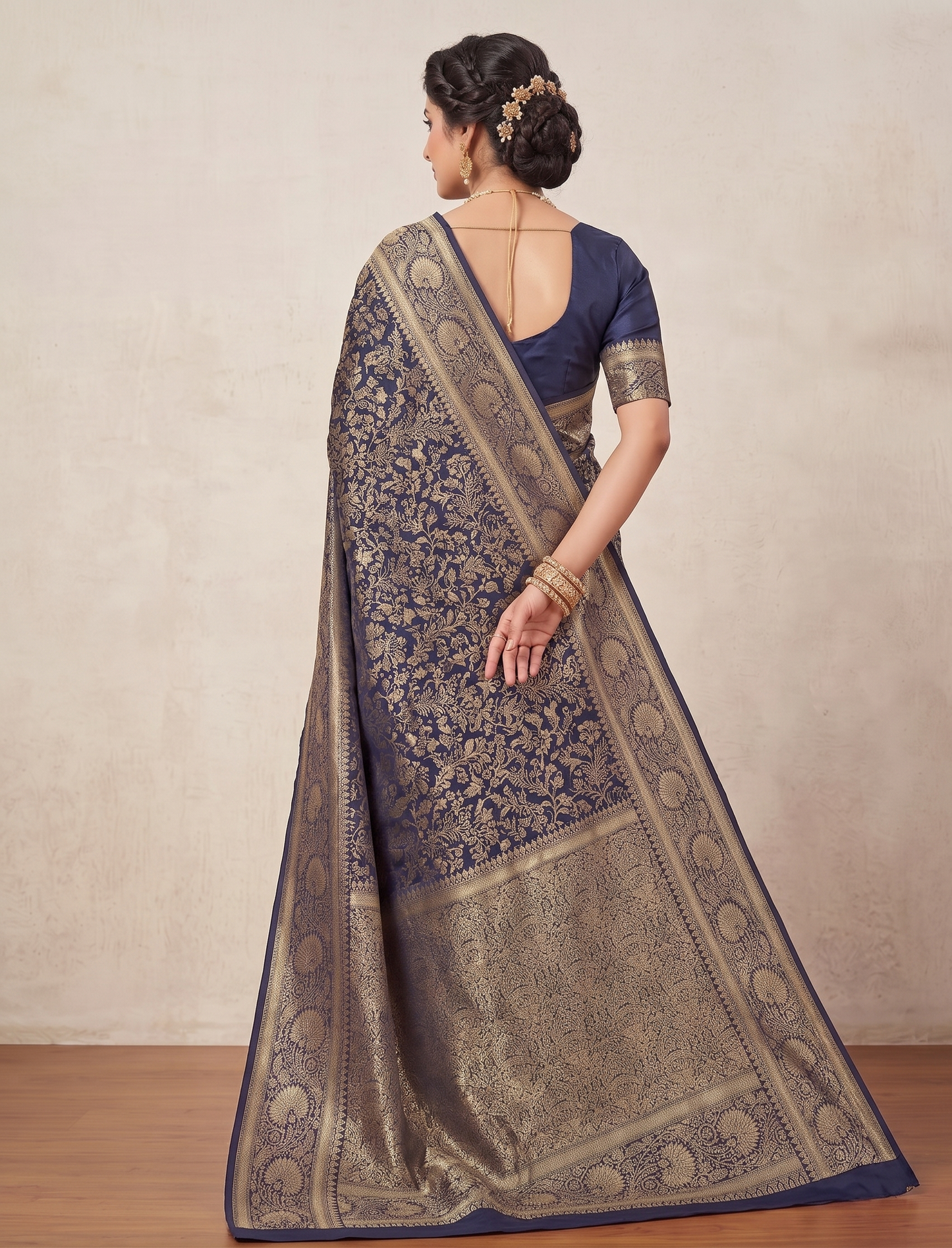 Navy Blue Woven Design Art Silk Kanjivaram Saree