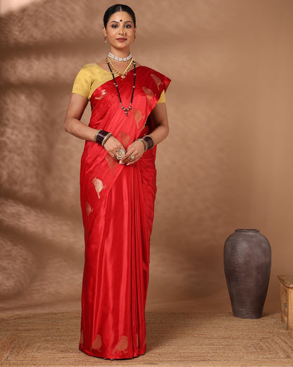 Red Woven Design Crape Saree