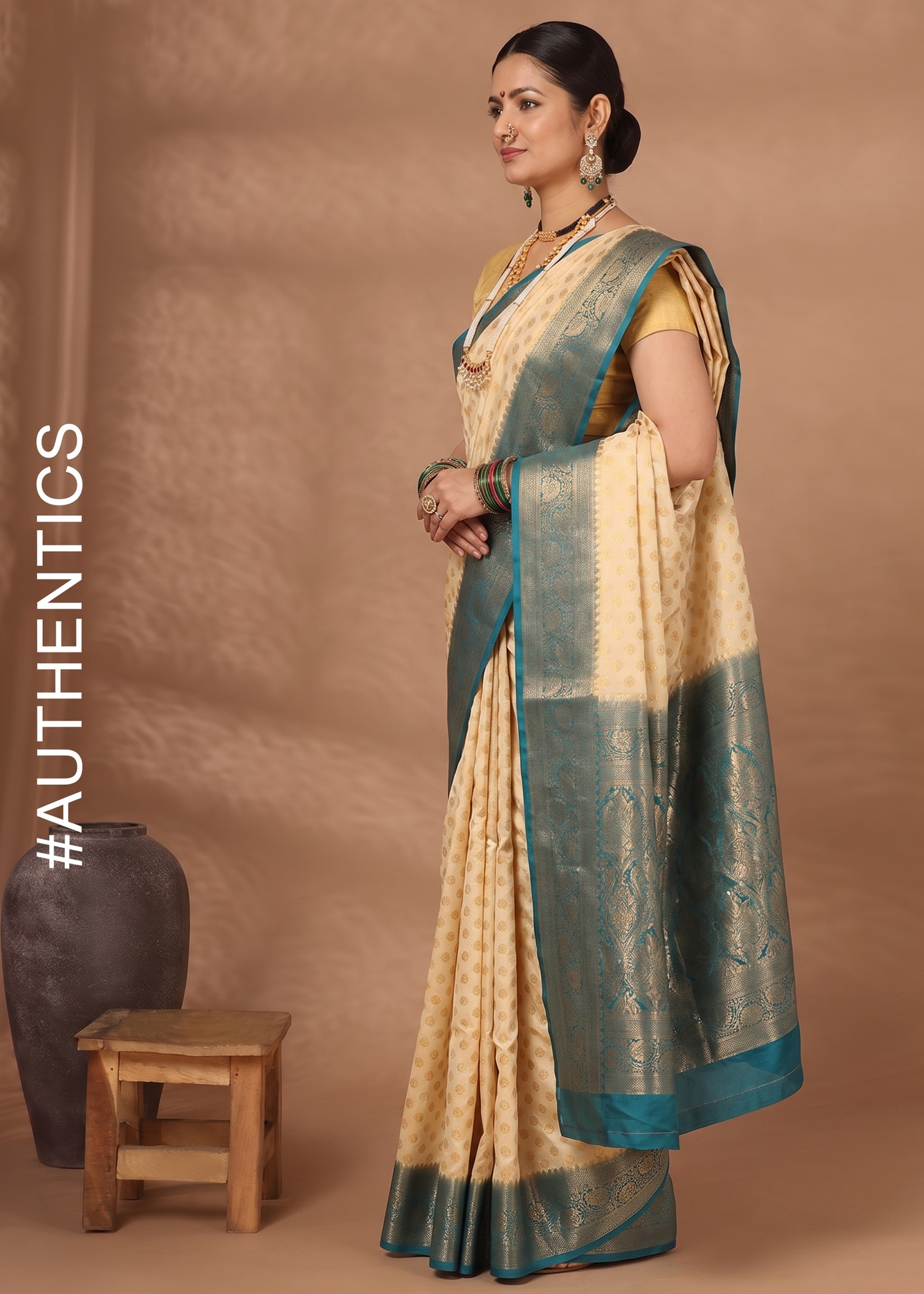 Off White Blue Woven Design Balaton Saree