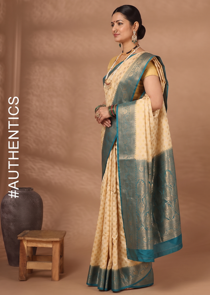Off White Blue Woven Design Balaton Saree