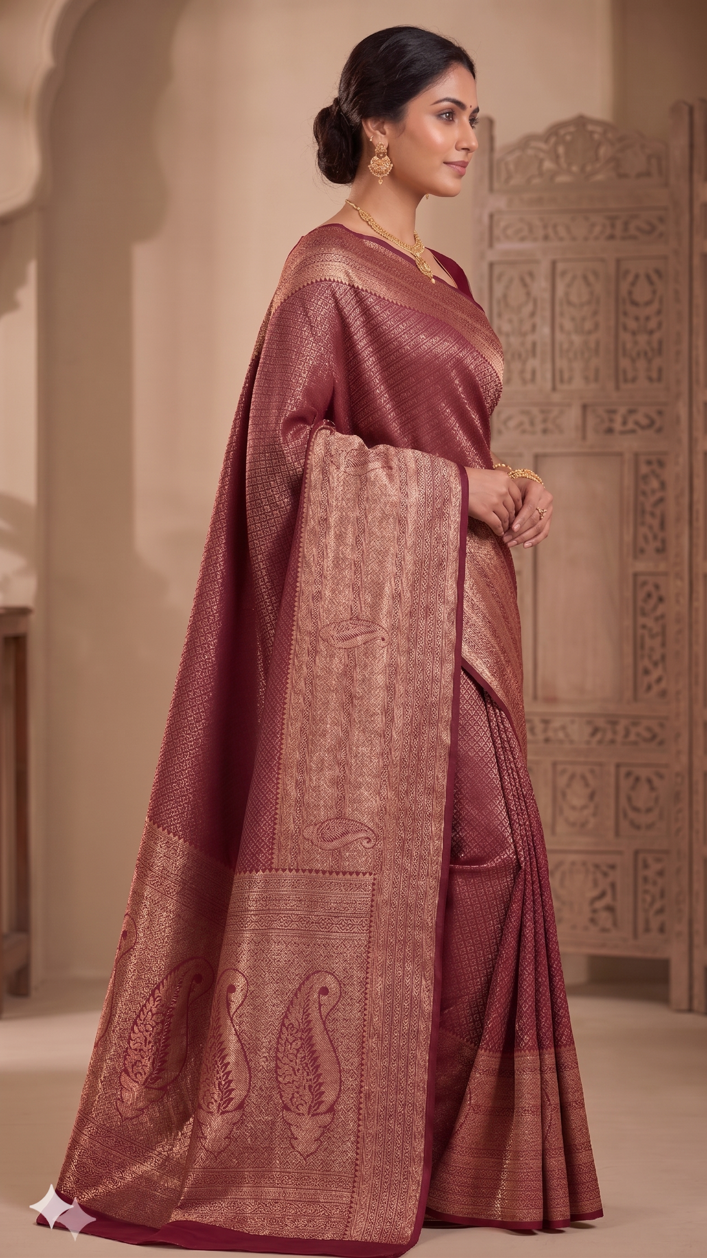 Maroon Woven Design Art Silk Kanjivaram Saree