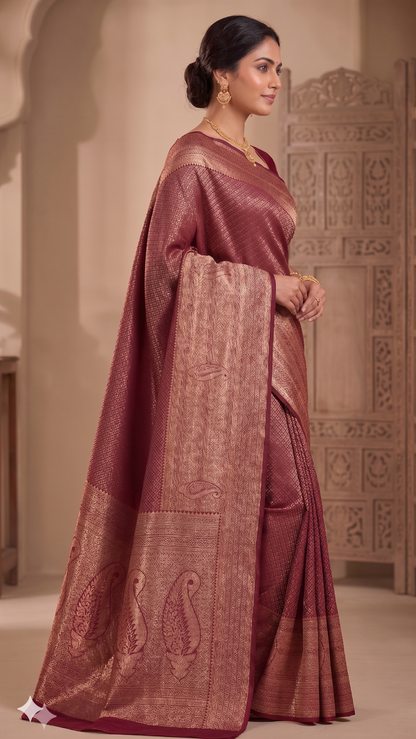 Maroon Woven Design Art Silk Kanjivaram Saree