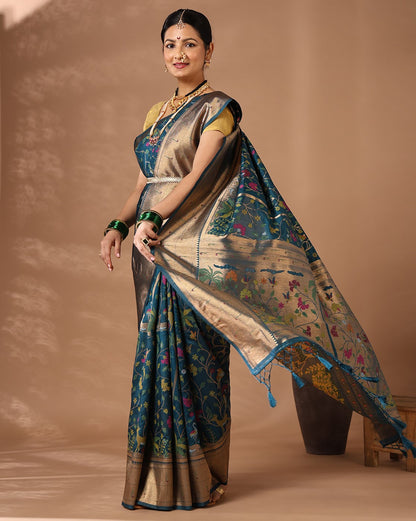 Dark Blue Woven Design Dola Silk Saree