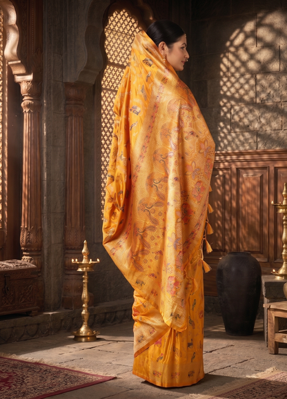 Mustard Woven Design Satin Saree