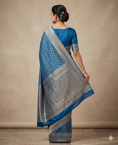 Dark Blue Woven Design Art Silk Kanjivaram Saree